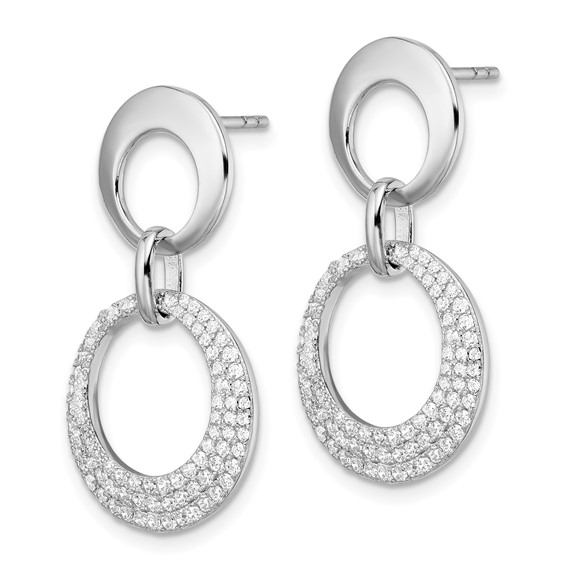 Sterling Silver Rhodium-plated Pave CZ Interlocking Circles Post Earrings