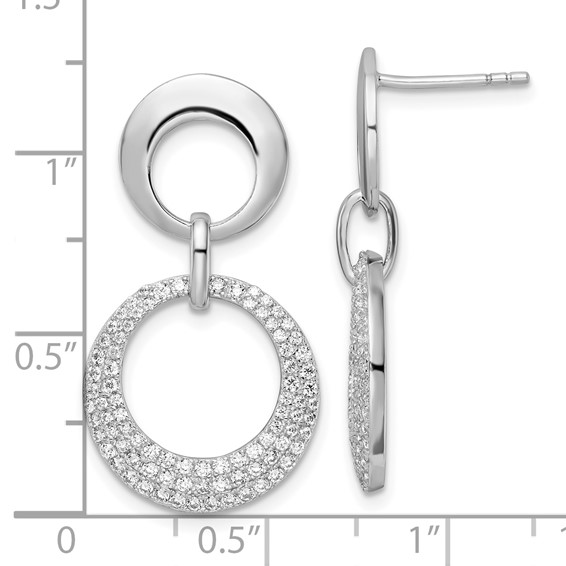 Sterling Silver Rhodium-plated Pave CZ Interlocking Circles Post Earrings