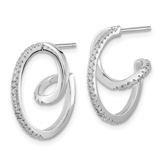 Pure Fire Sterling Silver Rhod-plated CZ Twisted Hoop Earrings