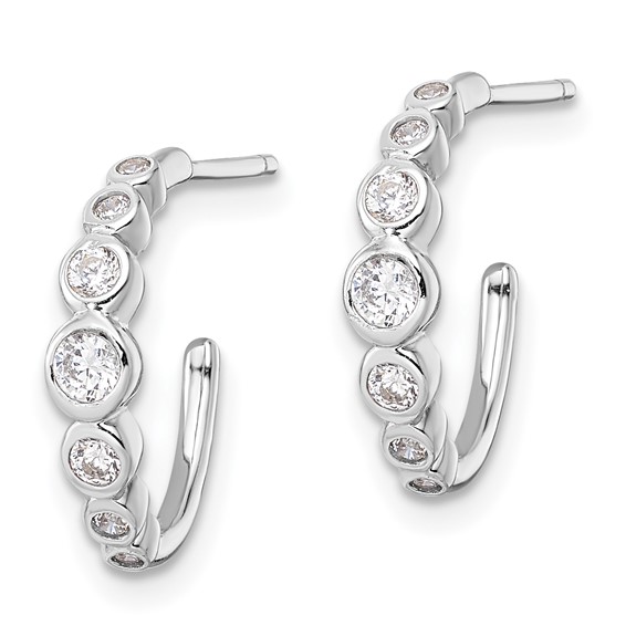 Sterling Silver Rhodium-plated CZ Post Hoop Earrings