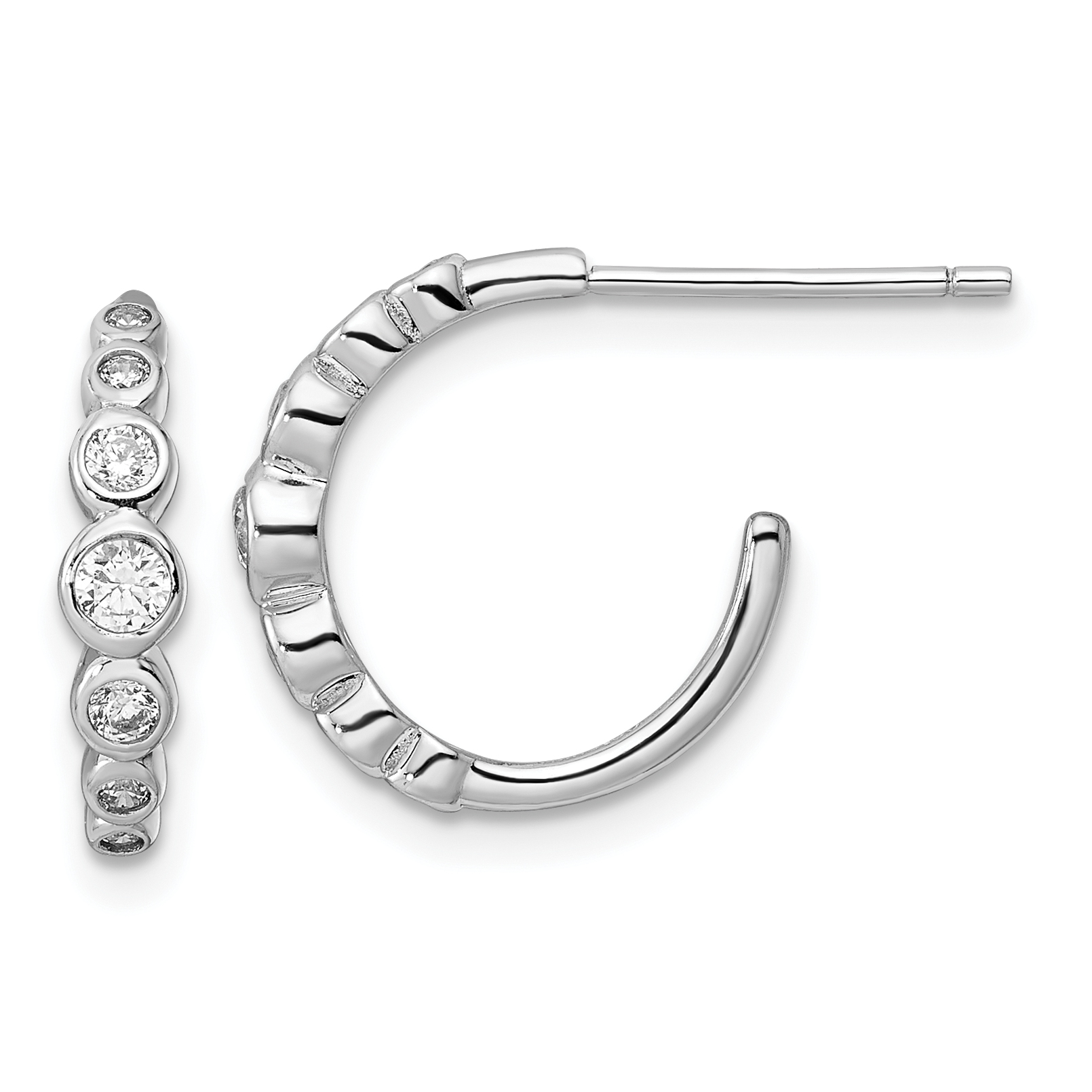 Sterling Silver Rhodium-plated CZ Post Hoop Earrings (QE16270)