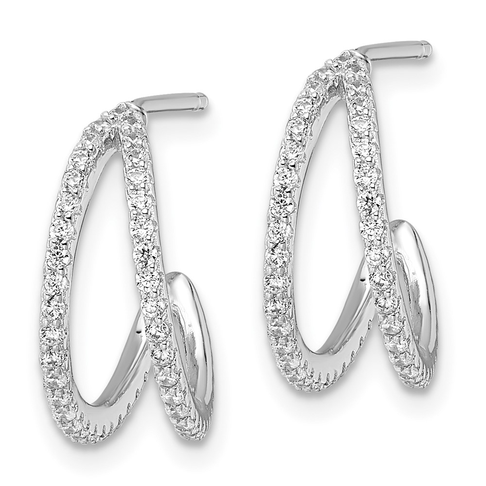 Sterling Silver Polished Rhodium-plated CZ Post Hoop Earrings (QE16271)