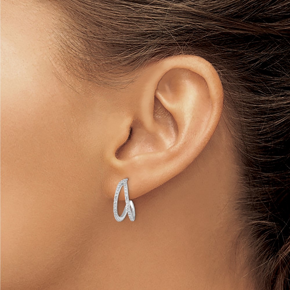 Sterling Silver Polished Rhodium-plated CZ Post Hoop Earrings (QE16271)