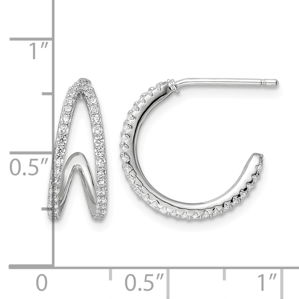 Sterling Silver Polished Rhodium-plated CZ Post Hoop Earrings (QE16271)