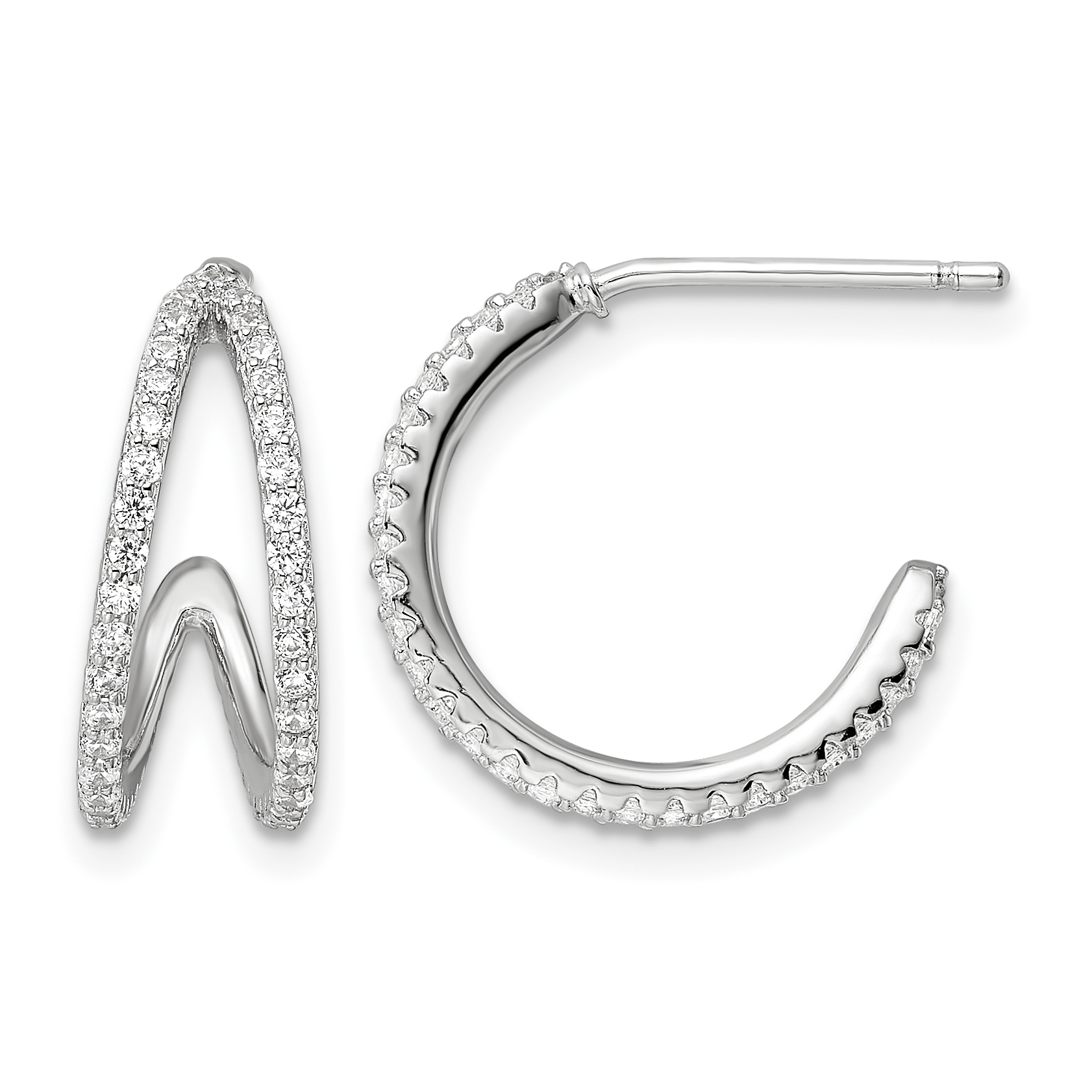 Sterling Silver Polished Rhodium-plated CZ Post Hoop Earrings (QE16271)