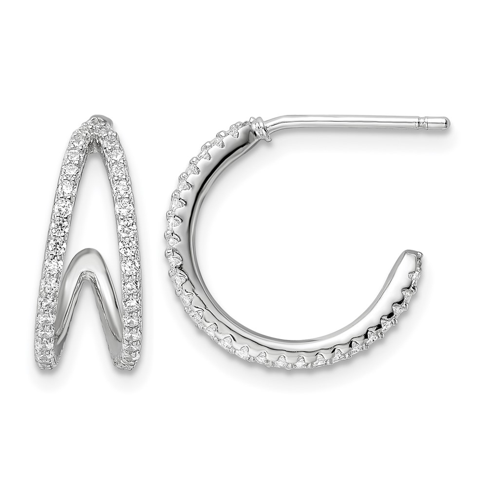 Sterling Silver Polished Rhodium-plated CZ Post Hoop Earrings (QE16271)