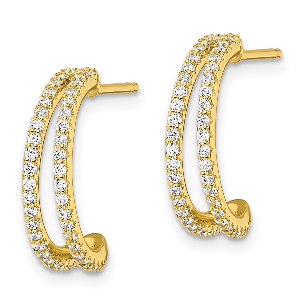 Sterling Silver Polished Gold-tone CZ Post Hoop Earrings (QE16272)