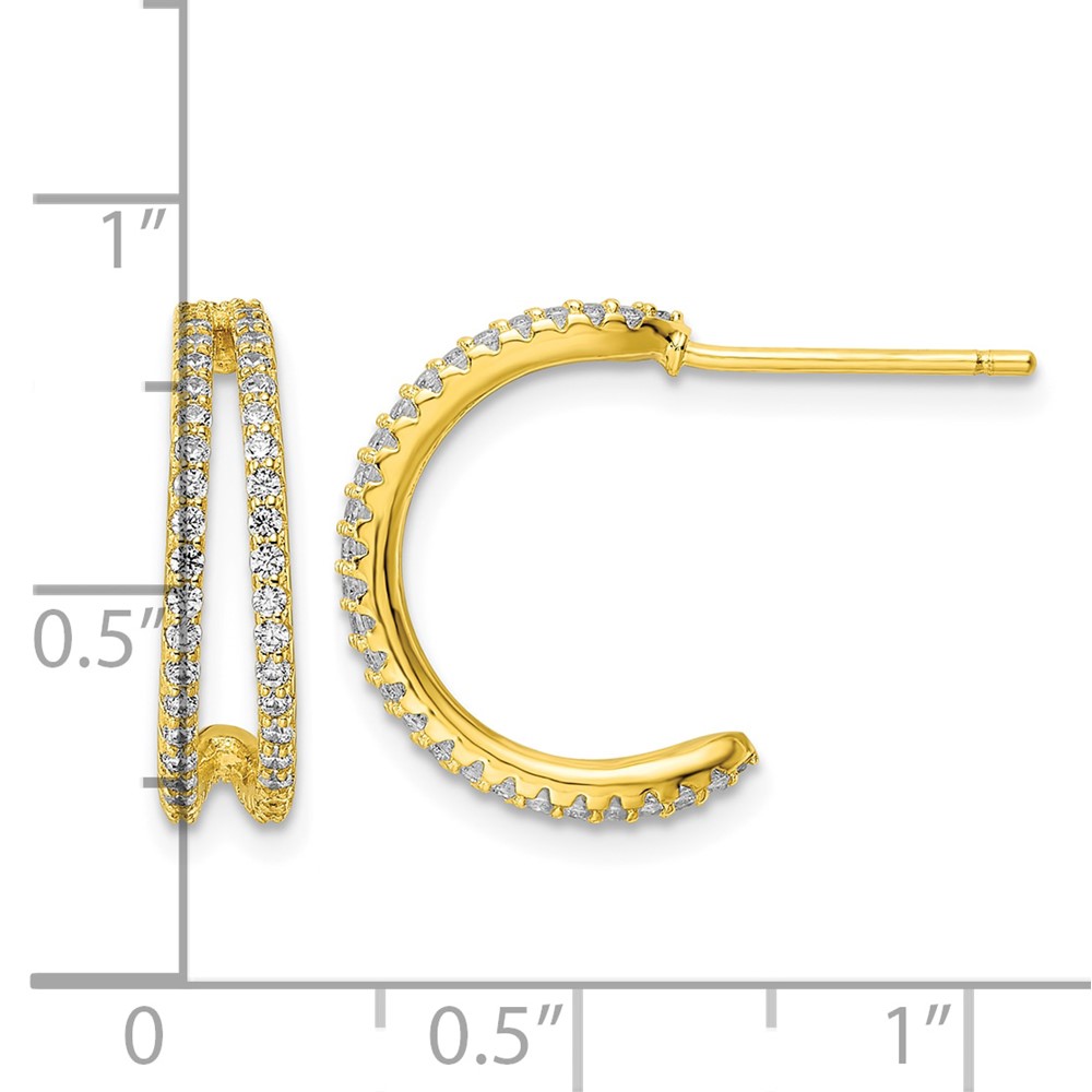 Sterling Silver Polished Gold-tone CZ Post Hoop Earrings (QE16272)