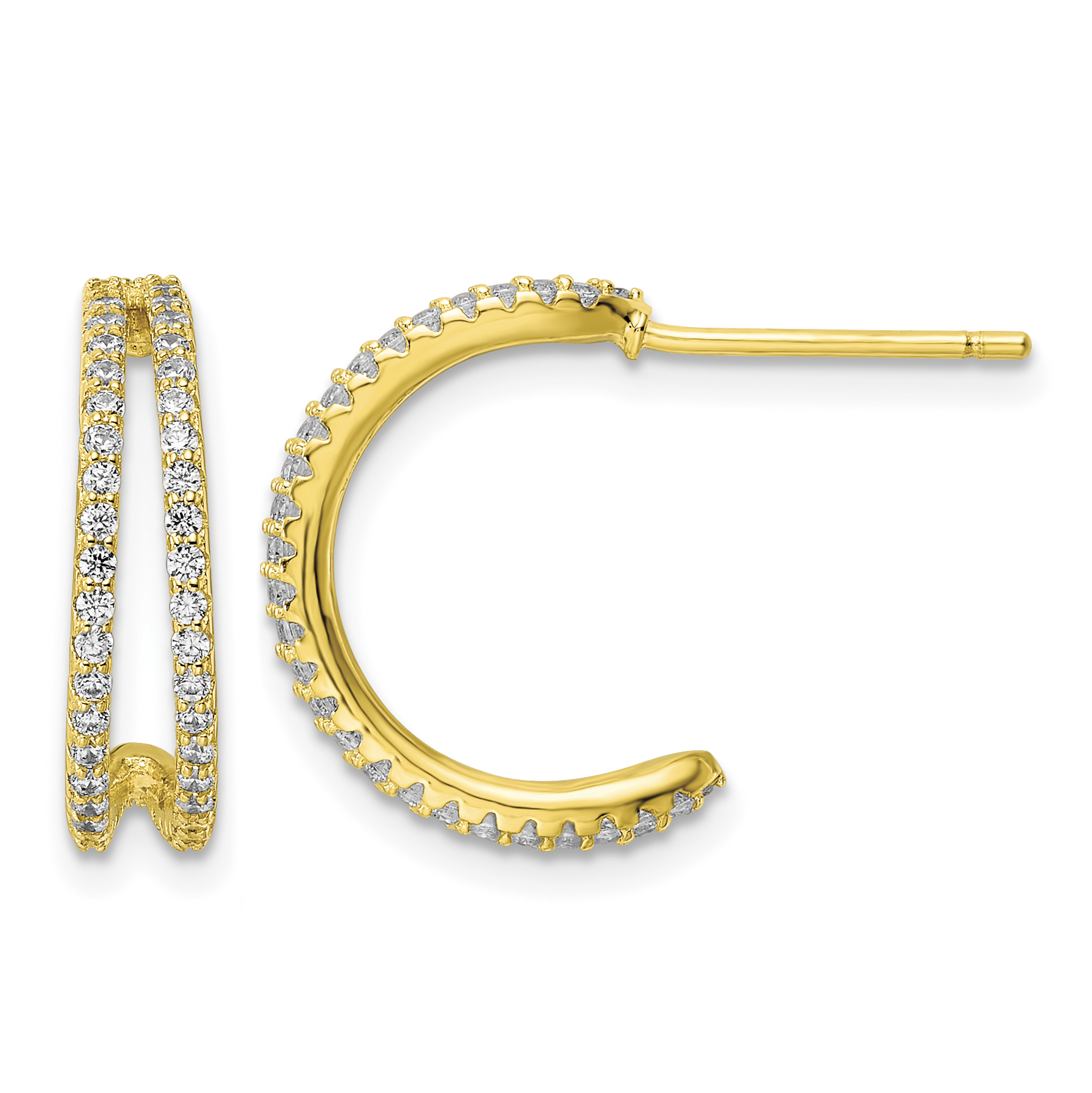 Sterling Silver Polished Gold-tone CZ Post Hoop Earrings (QE16272)