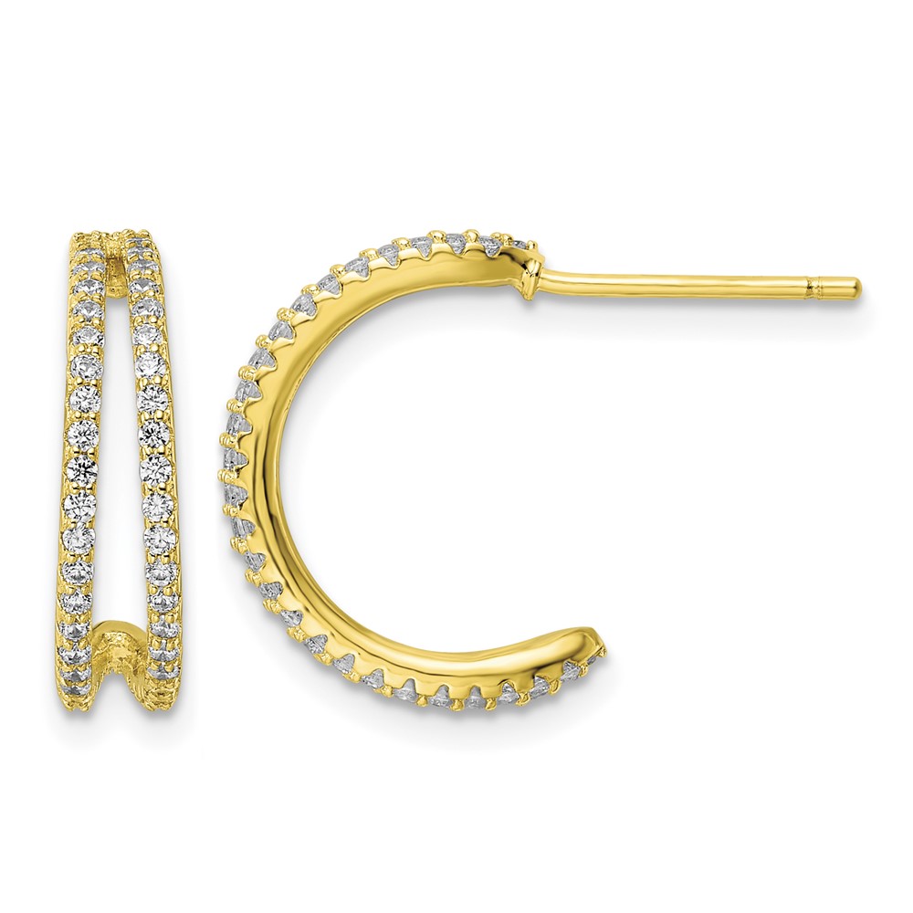Sterling Silver Polished Gold-tone CZ Post Hoop Earrings (QE16272)