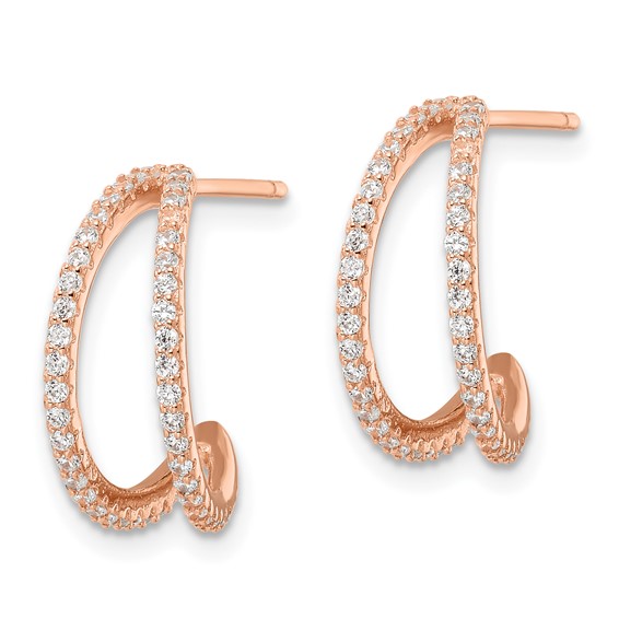 Sterling Silver CZ C-hoop Post Earrings