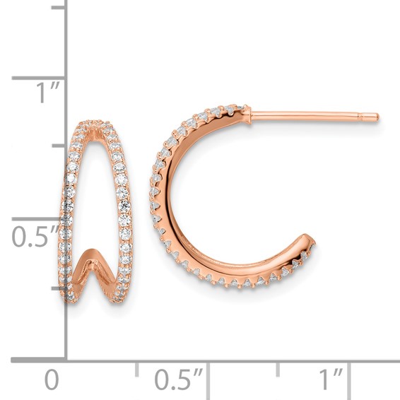 Sterling Silver CZ C-hoop Post Earrings