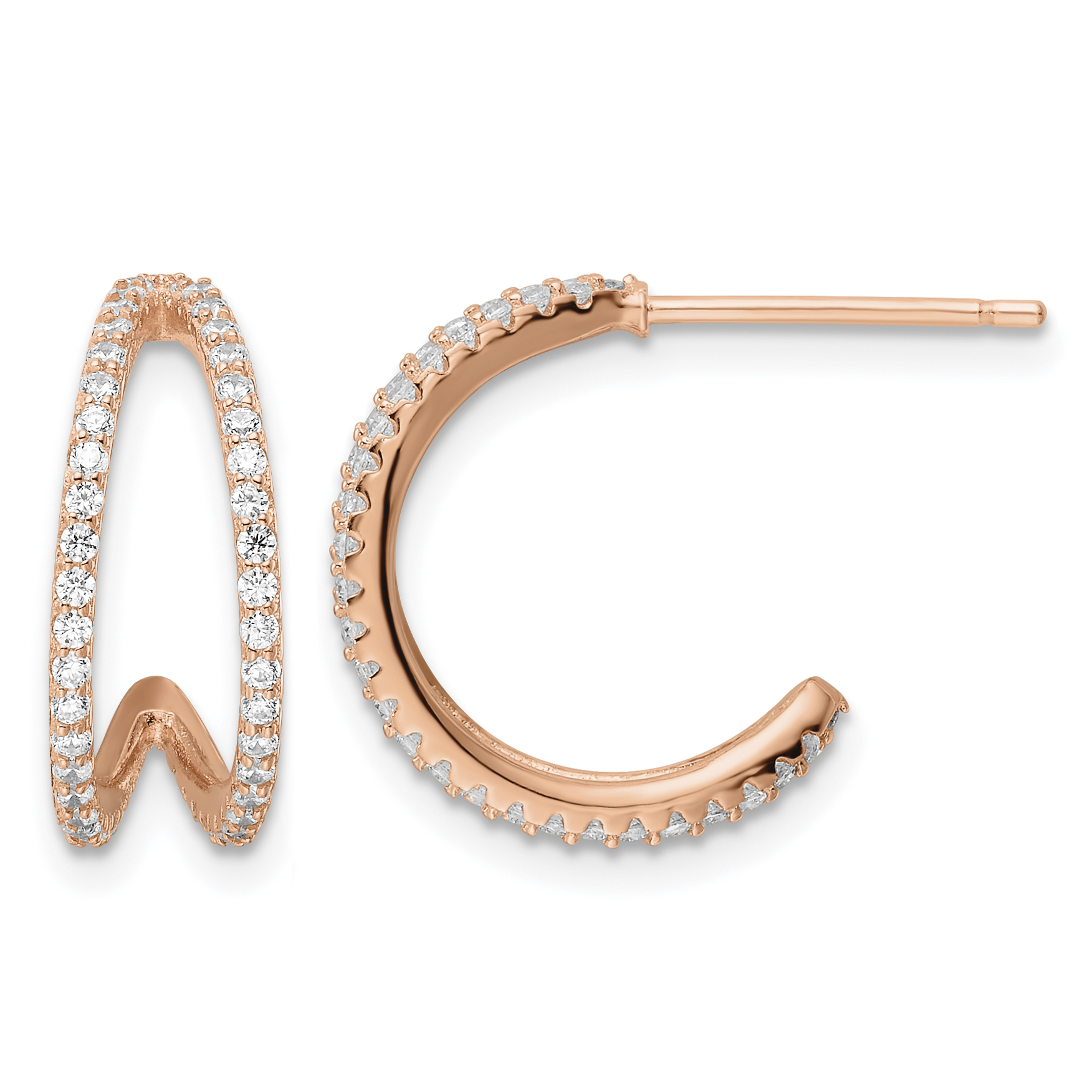 Sterling Silver Polished Rose-tone CZ Post Hoop Earrings (QE16273)