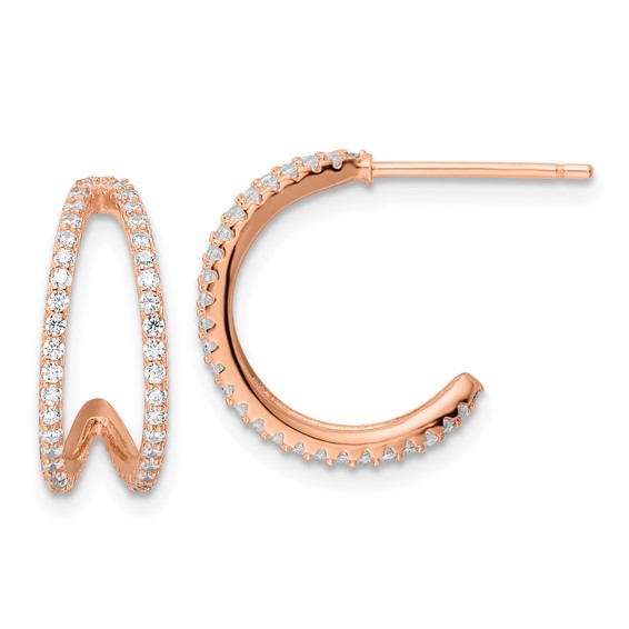 Sterling Silver CZ C-hoop Post Earrings