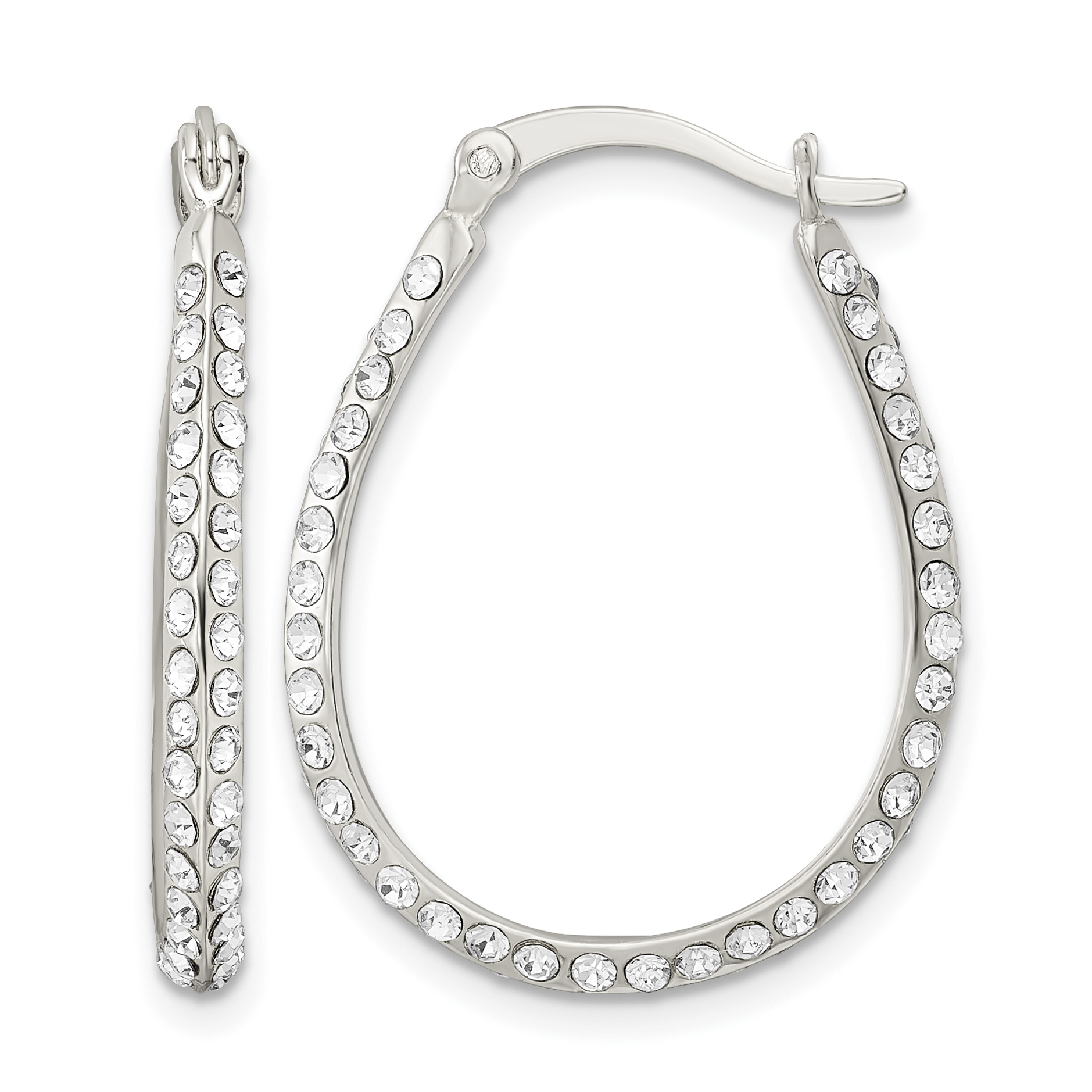 Sterling Silver CZ Oval Hoop Earrings (QE16278)