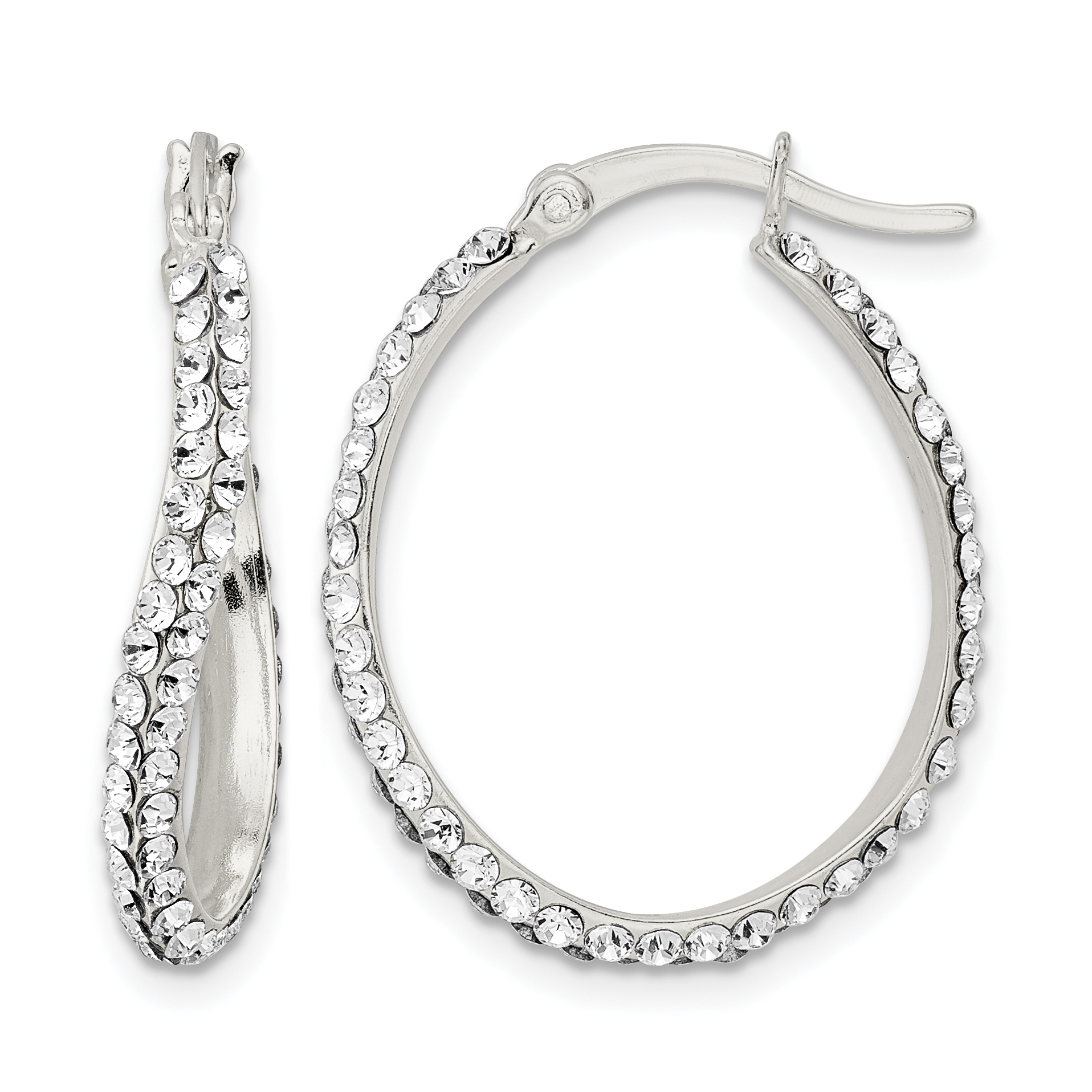 Sterling Silver CZ Oval Hoop Earrings (QE16279)