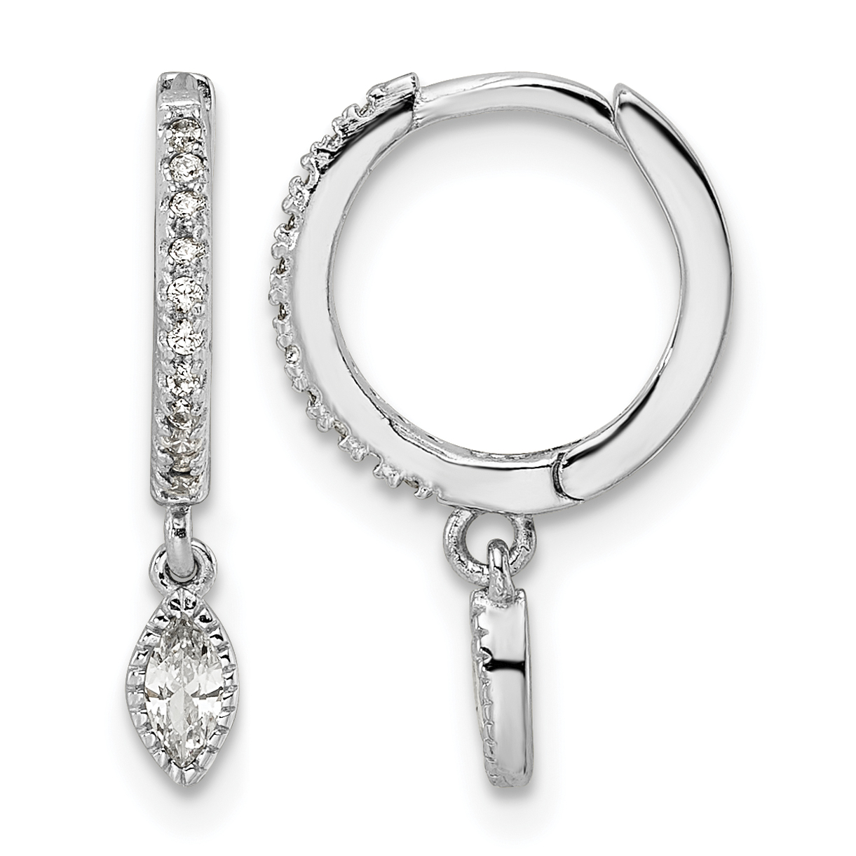 Sterling Silver Rhodium-plated Polished CZ Hinged Hoop Earrings (QE16286)