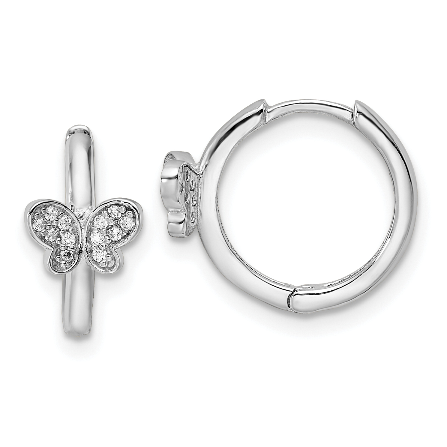Sterling Silver Rhodium-plated Polished CZ Hinged Hoop Butterfly Earrings (QE16287)