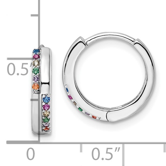 Sterling Silver Rhodium-plated Multicolor CZ Hinged Hoop Earrings