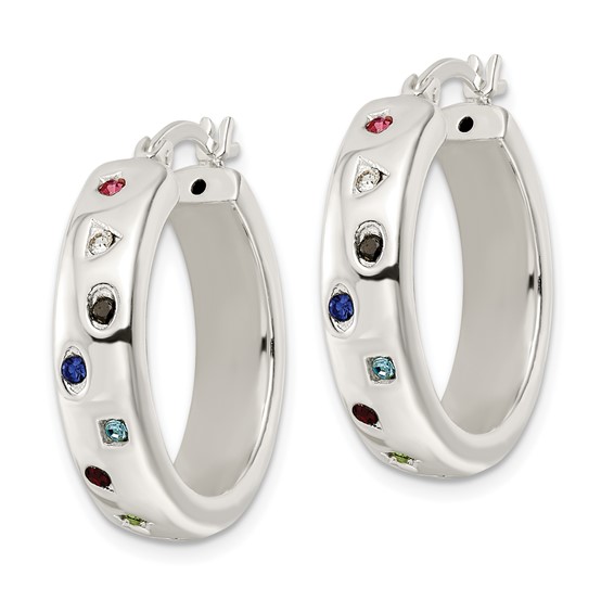 Sterling Silver Polished Multi-color CZ Circle Hoop Earrings