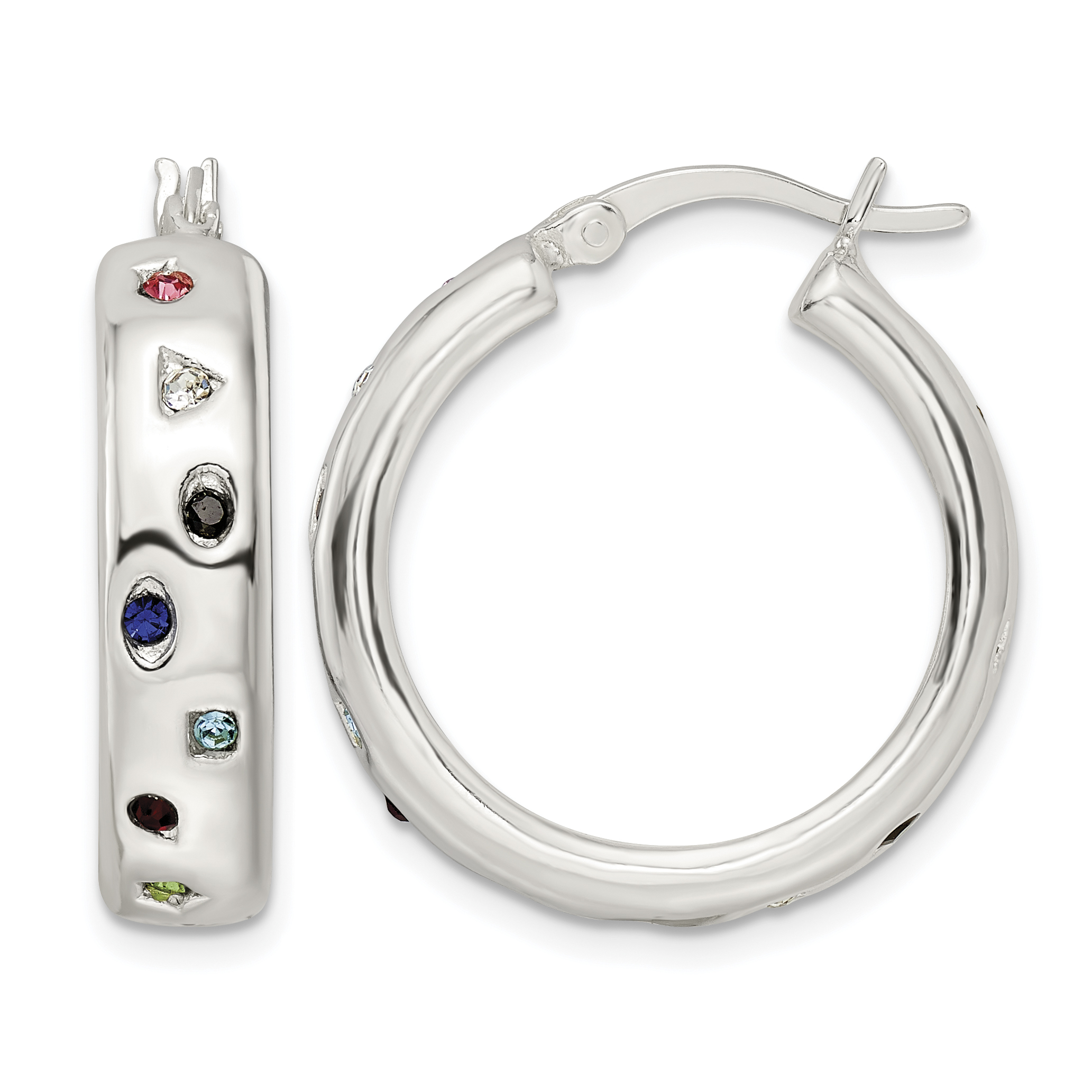 Sterling Silver Polished Multi-color CZ Circle Hoop Earrings (QE16293)