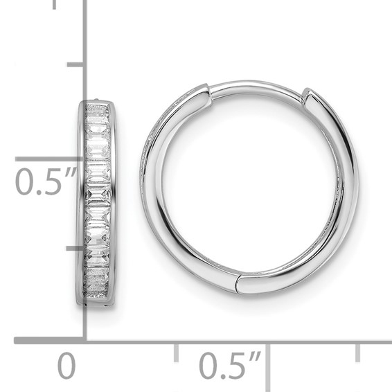 Sterling Silver Polished Rhodium-plated CZ Hinged Hoop Earrings