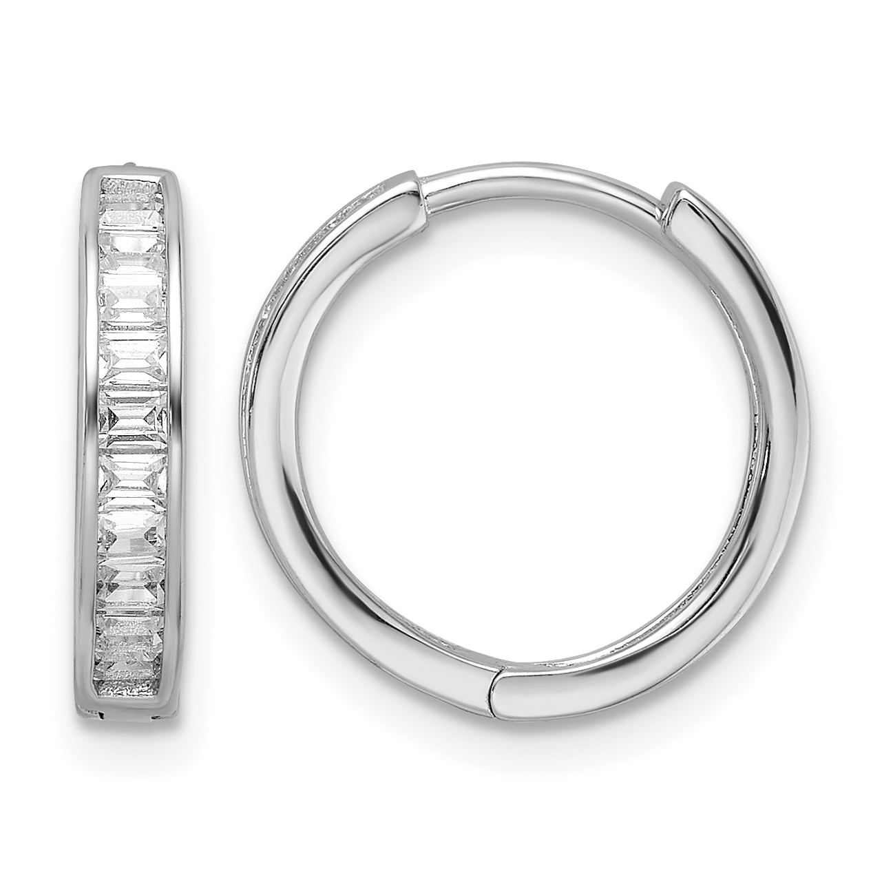 Sterling Silver Polished Rhodium-plated CZ Hinged Hoop Earrings (QE16295)