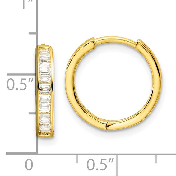 Sterling Silver Polished Gold-tone CZ Hinged Hoop Earrings