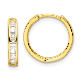 Sterling Silver Polished Gold-tone CZ Hinged Hoop Earrings