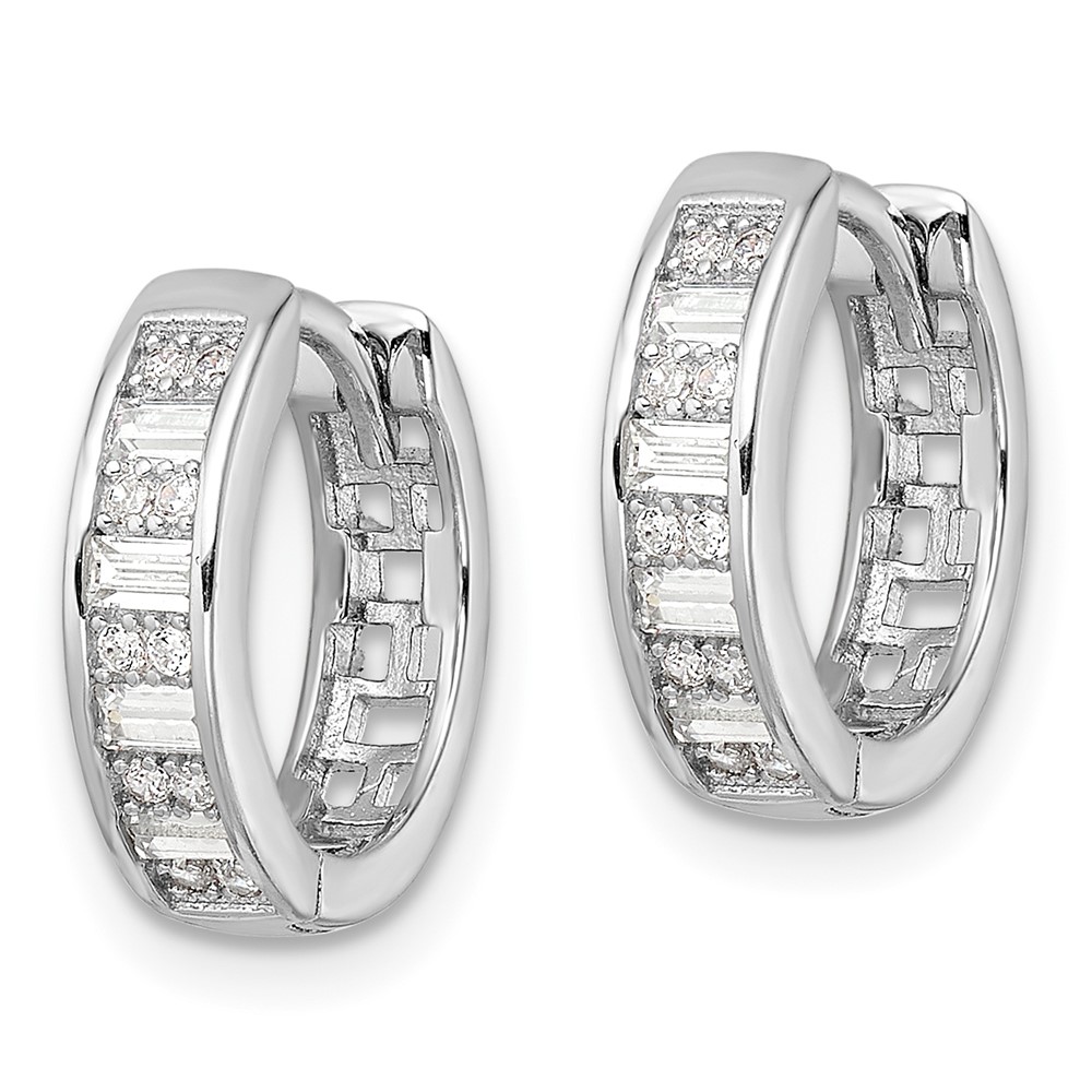 Sterling Silver Polished Rhodium-plated CZ Hinged Hoop Earrings (QE16298)