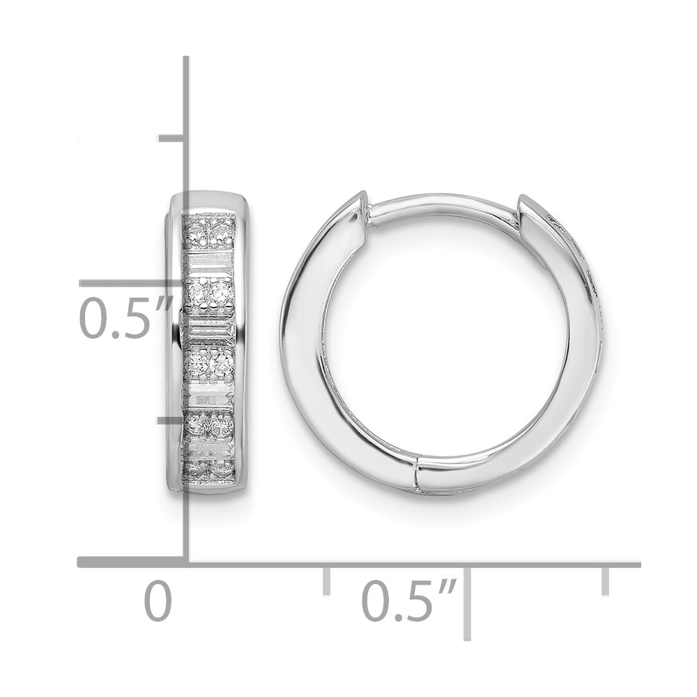Sterling Silver Polished Rhodium-plated CZ Hinged Hoop Earrings (QE16298)