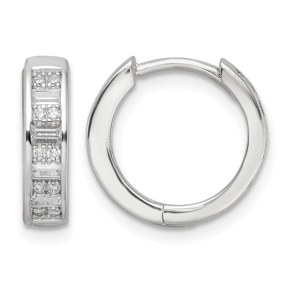 Sterling Silver Polished Rhodium-plated CZ Hinged Hoop Earrings (QE16298)