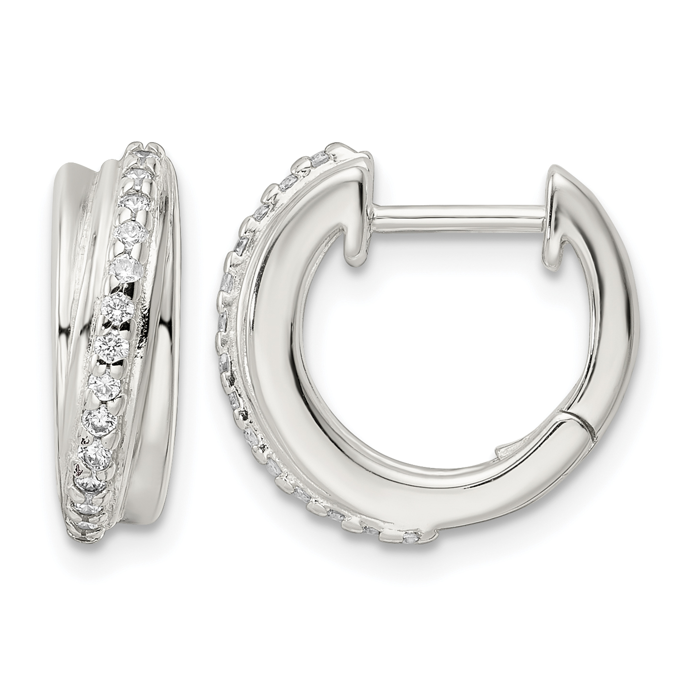Sterling Silver Polished CZ Hinged Hoop Earrings (QE16301)