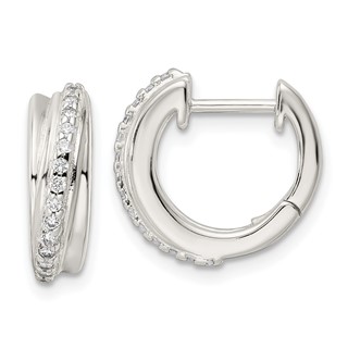 Sterling Silver Polished CZ Hinged Hoop Earrings