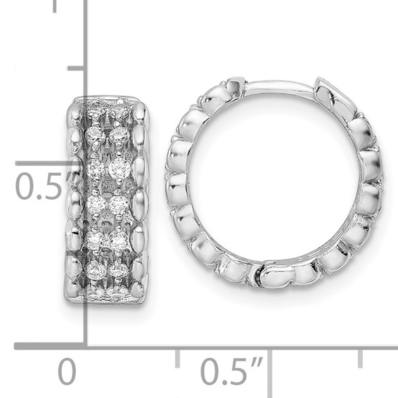 Sterling Silver Rhodium-plated Polished CZ Hinged Hoop Earrings