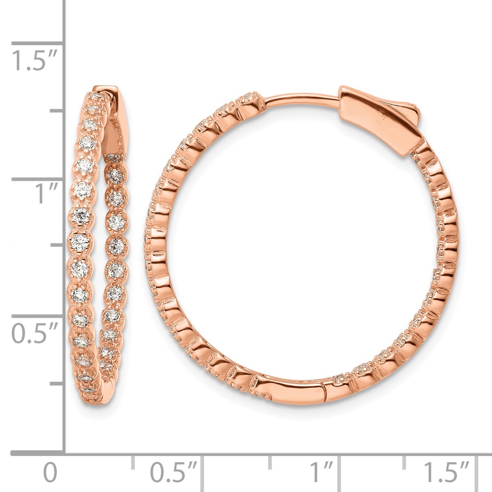 Sterling Silver Polished Rose-tone In & Out CZ Hinged Hoop Earrings (QE16306)