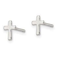 Sterling Silver Polished Latin Cross Petite Post Earrings view 2