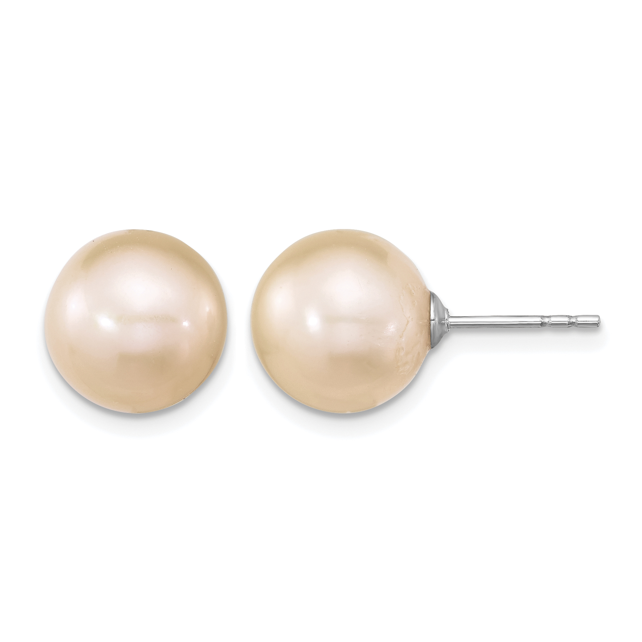Sterling Silver Rhodium-plated 10-11mm Pink Round Freshwater Cultured Pearl Post Earrings (QE16326)