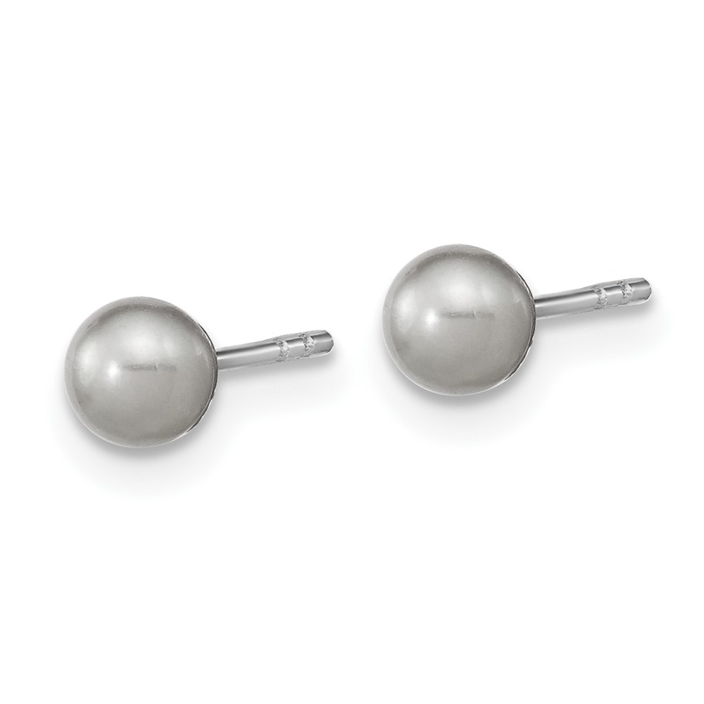 Sterling Silver Rhodium-plated 4-5mm Grey Round Freshwater Cultured Pearl Post Earrings (QE16330)