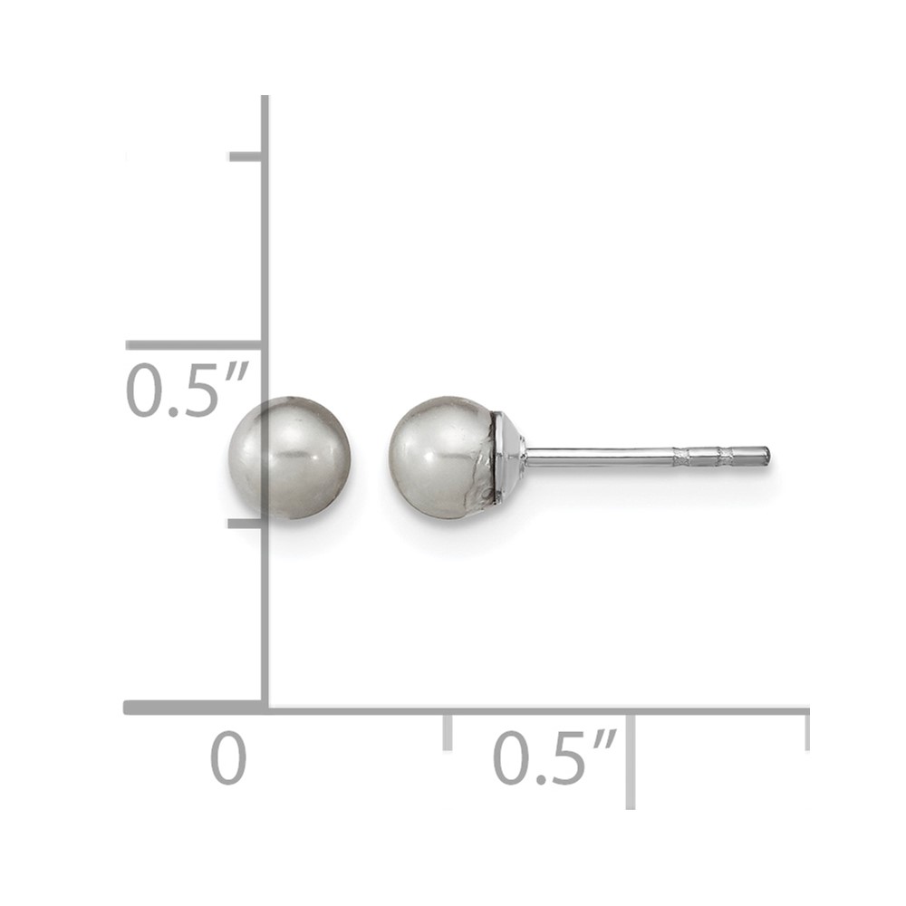 Sterling Silver Rhodium-plated 4-5mm Grey Round Freshwater Cultured Pearl Post Earrings (QE16330)