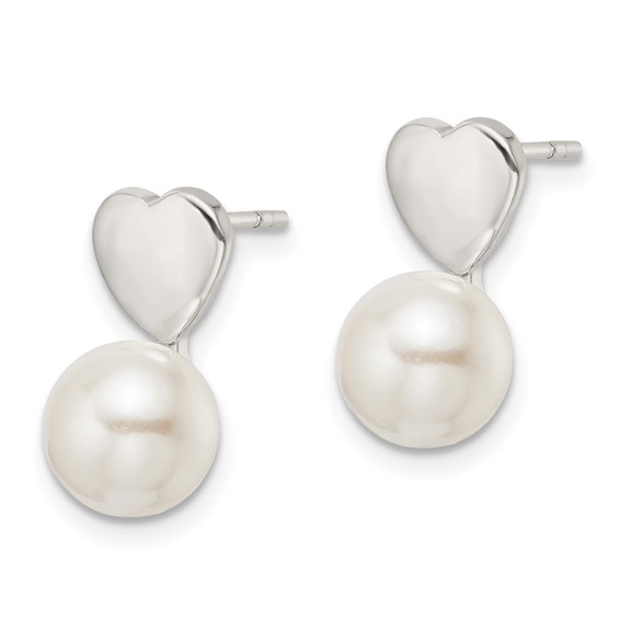 Sterling Silver Shell Pearl Heart Post Earrings