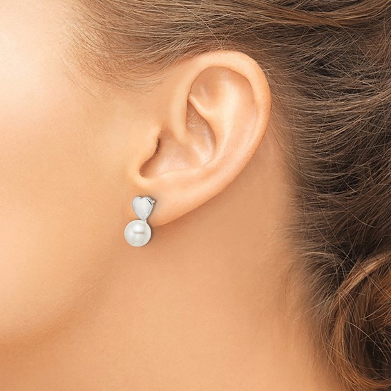 Sterling Silver Shell Pearl Heart Post Earrings