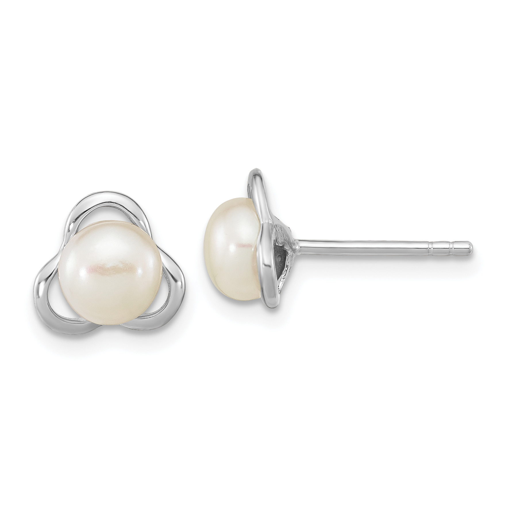 Sterling Silver Rhodium-plated 6-7mm White Button Freshwater Cultured Pearl Post Earrings (QE16337)