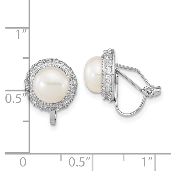 Sterling Silver Rhodium-plated 7-8mm White Button Freshwater Cultured Pearl Non-pierced Earrings
