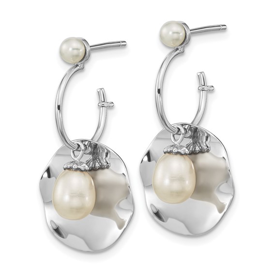 Sterling Silver Rhodium-plated 3-6mm White Rice FWC Pearl Dangle Earrings