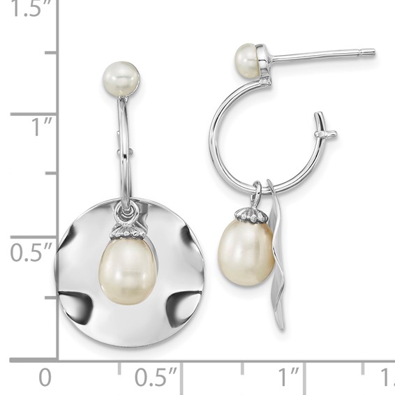 Sterling Silver Rhodium-plated 3-6mm White Rice FWC Pearl Dangle Earrings
