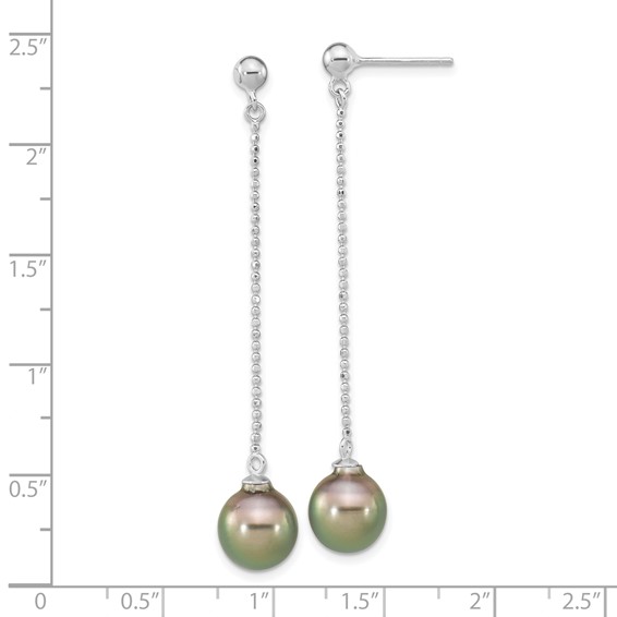 Sterling Silver Rhodium-plated 9-10mm Black Teardrop Tahitian Saltwater Cultured Pearl Post Dangle Earrings