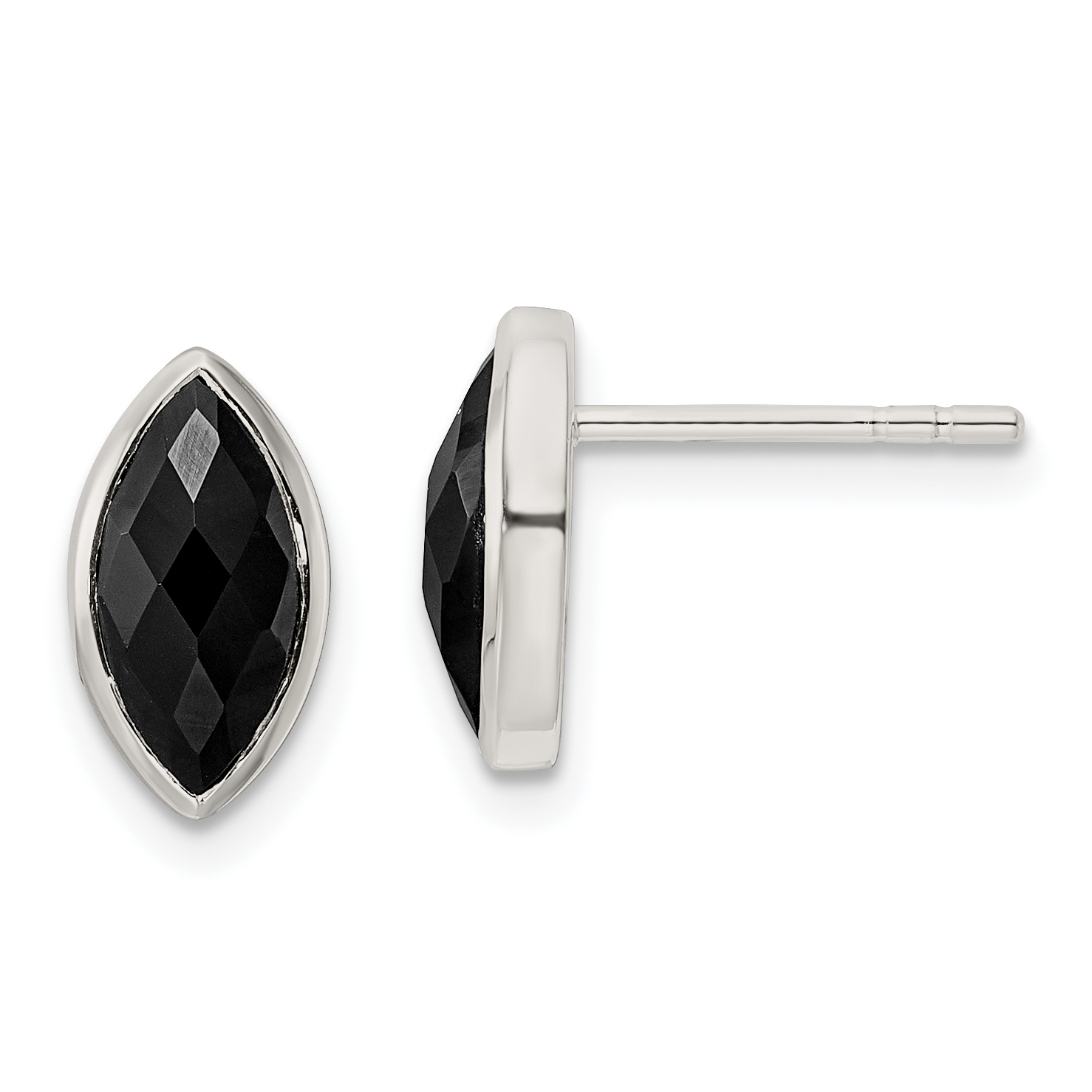 Sterling Silver Polished Marquise Onyx Post Earrings (QE16385)