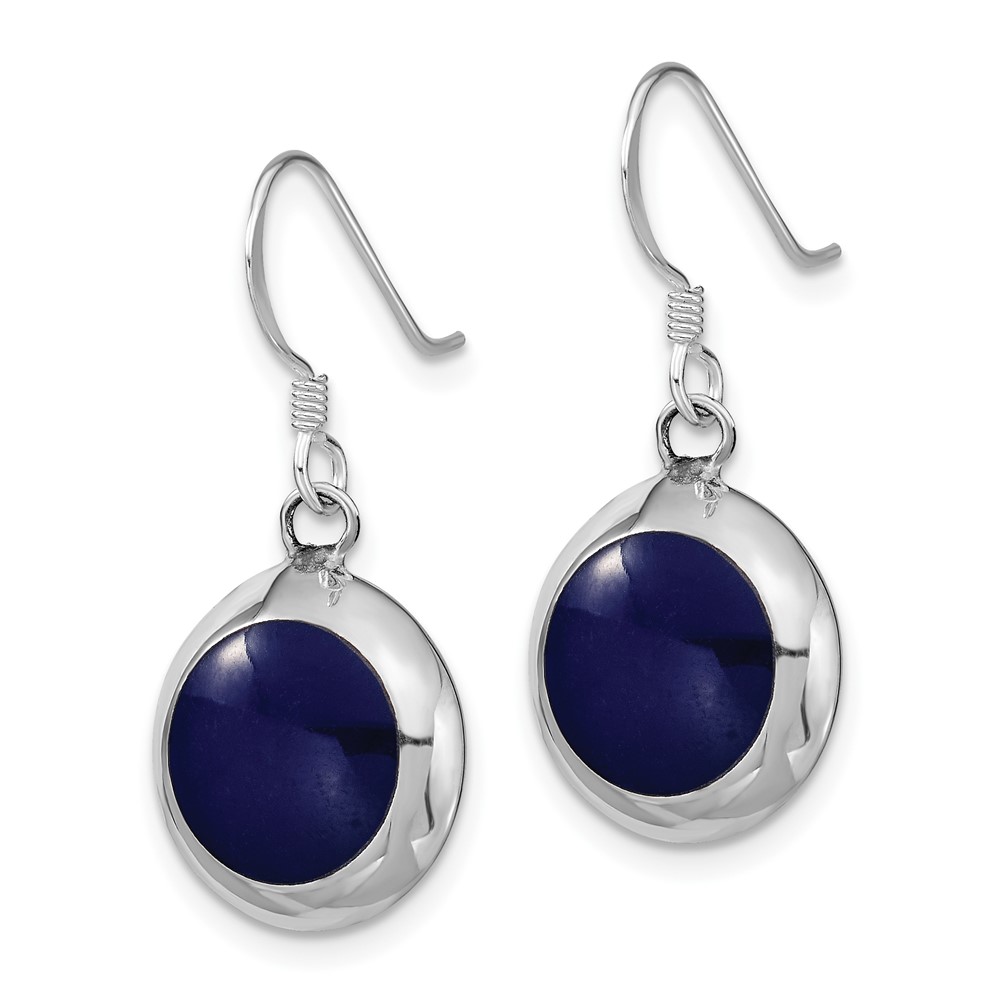 Sterling Silver Polished Round Synthetic Lapis & MOP Dangle Earrings (QE16387)