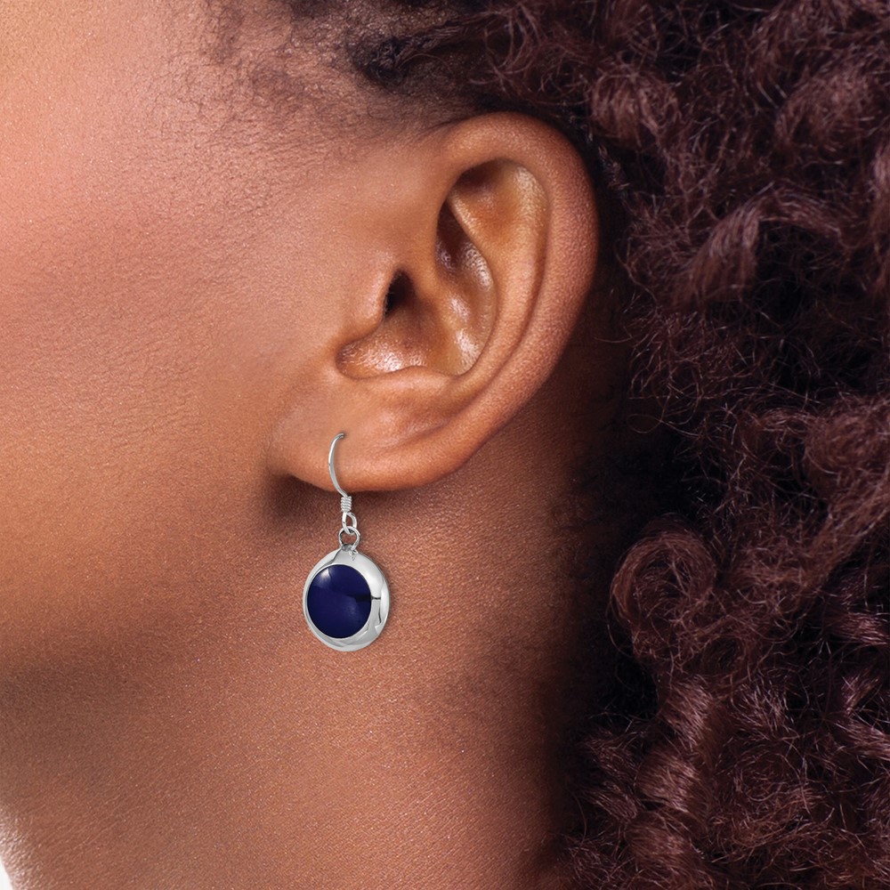 Sterling Silver Polished Round Synthetic Lapis & MOP Dangle Earrings (QE16387)